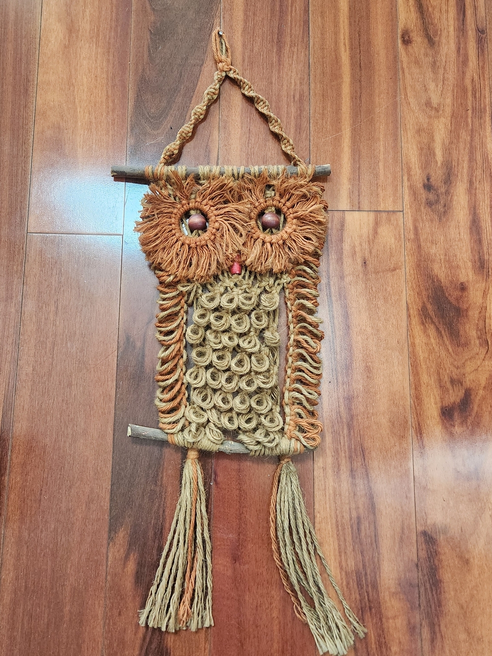 Handmade Owl Macramé Wall Hanging in Tan and Brown